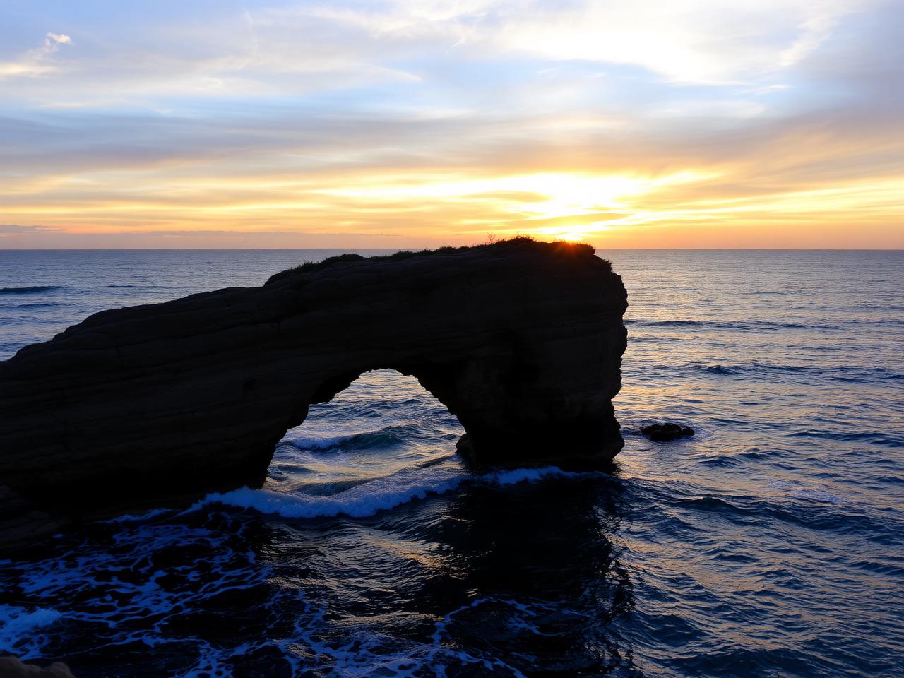 Pedra Furada de Jericoacoara emoldurando o pôr do sol